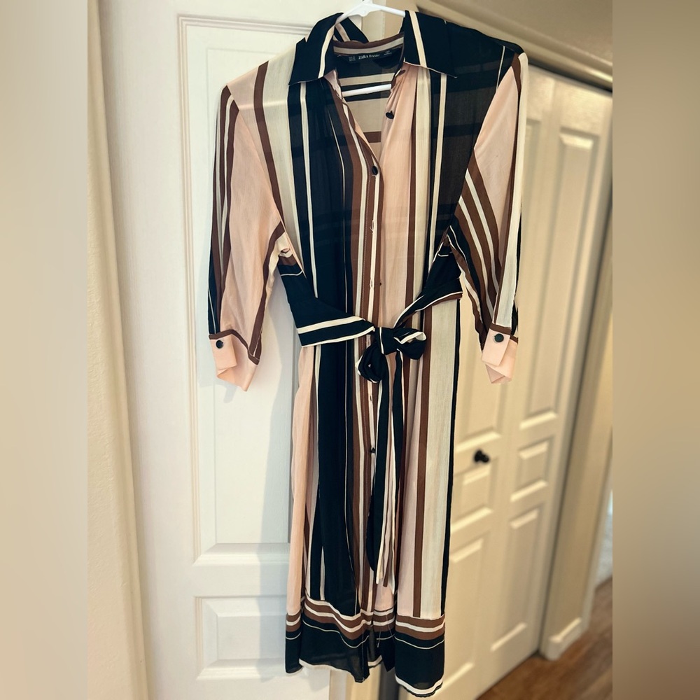 ZARA multi-colored striped sheer dress with sash ☺️